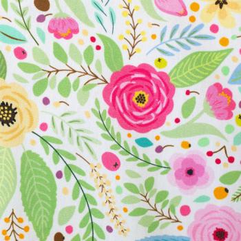 Preview: Baumwoll Druck Blüten und Blätter auf Weiß von Happy Easter by Swafing 
